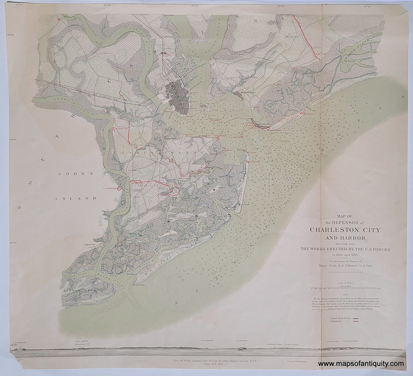 Antique-Lithograph-Print-Plate-4.-Defenses-of-Charleston-City-and-Harbor-1863-and-1864-South-Carolina-SC-1891-US-War-Dept.-Civil-War-Civil-War-1800s-19th-century-Maps-of-Antiquity