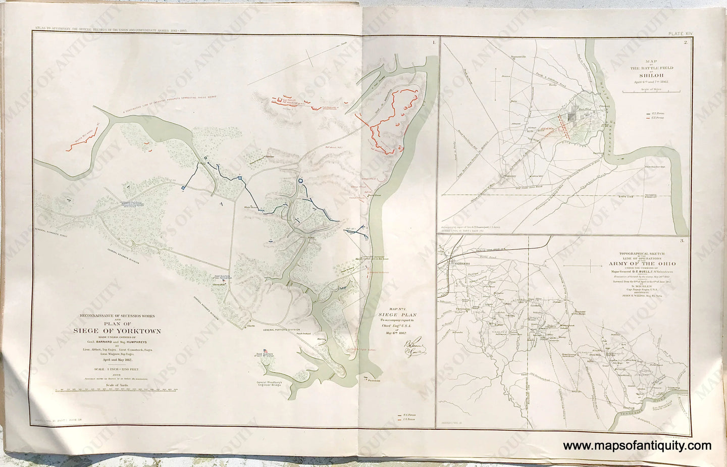 Antique-Lithograph-Print-Plate-14.-Siege-of-Yorktown-April-and-May-1862-/-Battle-Field-of-Shiloh-April-6th-and-7th-1862-/-Operations-of-the-Army-of-the-Ohio-April-June-1862.Ãƒâ€šÃ‚Â -1891-US-War-Dept.-Civil-War-Civil-War-1800s-19th-century-Maps-of-Antiquity