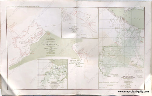 Antique-Lithograph-Print-Plate-15.-Secession-Works-at-Yorktown-VA.-And-Gloucester-VA.-May-4-1862-/-Yorktown-April-21st-1862-/-Red-Redoubt-Group-to-right-of-Yorktown-May-4th-1862-plus-1-smaller-map. -1891-US-War-Dept.-Civil-War-Civil-War-1800s-19th-century-Maps-of-Antiquity