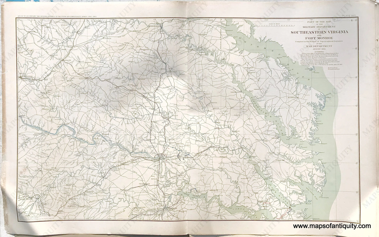 Antique-Lithograph-Print-Plate-16.-Southeastern-Virginia-and-Fort-Monroe-August-1861.-1892-US-War-Dept.-Civil-War-Civil-War-1800s-19th-century-Maps-of-Antiquity