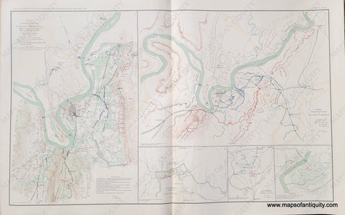 Antique-Lithograph-Print-Plate-49-Battle-Field-at-Chattanooga-1864--Map-accompanying-report-of-Major-Gen-Howard-plus-3-smaller-maps --US-War-Dept-Civil-War-Civil-War-1800s-19th-century-Maps-of-Antiquity