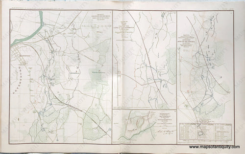 Antique-Lithograph-Print-Plate-64.-Engineer-Department-Headquarters-Army-of-the-Potomac-Part-of-the-line-of-the-U.S.-Forces--Positions-and-Operations-of-the-Artillery-Army-of-the-Potomac-Batteries-in-position-before-Petersburg-VA-/-Reconnaissance-beyond-the-Chickahominy-at-Bottom's-and-Railroad-Bridges-May-21st-1862.-1893-US-War-Dept.-Civil-War-Civil-War-1800s-19th-century-Maps-of-Antiquity