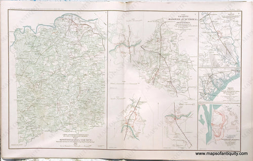 Antique-Lithograph-Print-Plate-91.-Spotsylvania-County-1863-/-Vicinity-of-Hanover-Junction-Va.-and-its-Defenses-with-3-insets-/-plus-3-smaller-maps.-1893-US-War-Dept.-Civil-War-Civil-War-1800s-19th-century-Maps-of-Antiquity