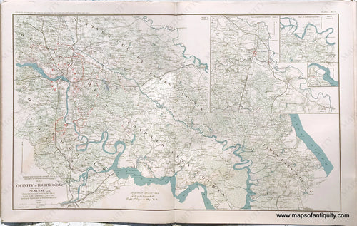 Antique-Lithograph-Print-Plate-92.-Vicinity-of-Richmond-Va.-and-part-of-the-Peninsula-1864-plus-3-smaller-maps.-1893-US-War-Dept.-Civil-War-Civil-War-1800s-19th-century-Maps-of-Antiquity