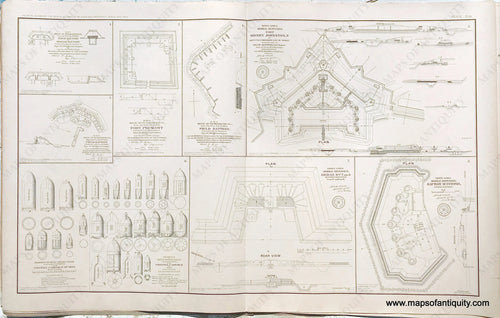 Antique-Lithograph-Print-Plate-107.-Four-maps-of-Siege-of-Petersburg-Va.-July-1864-/-Drawings-of-Rifle-Projectiles-in-the-Virginia-Campaign-of-1864-/-Mobile-Defenses-Fort-Sidney-Johnston-N.-/-Mobile-(AL)-Defenses-Battery-McIntosh-water-battery-/-Mobile-Defenses-Redan-Nos.-7-and-8.-1893-US-War-Dept.-Civil-War-Civil-War-1800s-19th-century-Maps-of-Antiquity