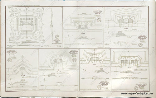 Antique-Lithograph-Print-Plate-109.-Rebel-lines-Mobile-(AL)-Defenses-Forts-E-and-F-Redan-No.-1,2,3,4,5-and-6.-1893-US-War-Dept.-Civil-War-Civil-War-1800s-19th-century-Maps-of-Antiquity