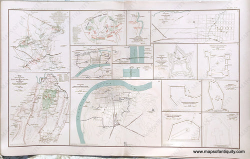 Antique-Lithograph-Print-Plate-111.-Battle-Field-of-Chickamauga-Ga.-and-vicinity-fought-September-18th,19th-and-20th-1863-/-Positions-of-the-2nd-Corps-A.-N.-Va.-August-26th-to-September-2-1862-/-Defenses-of-Chattanooga-Tenn.-/-six-uncoloured-plans-of-Defenses-of-Chattanooga-Tenn.-/-plus-6-smaller-maps.-1893-US-War-Dept.-Civil-War-Civil-War-1800s-19th-century-Maps-of-Antiquity