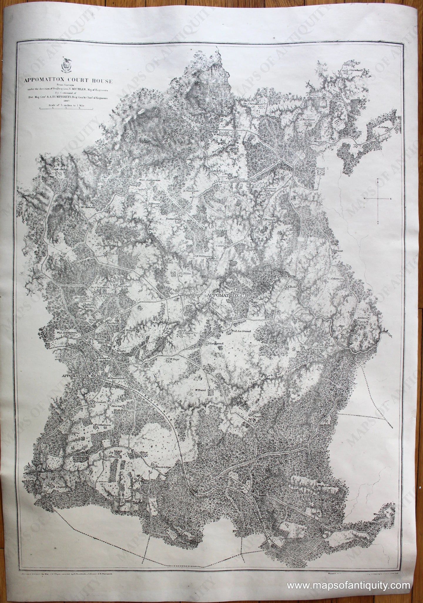 Genuine-Antique-Civil-War-Battle-Map-Appomattox-Court-House-Antique-Military-Maps-and-Views-Civil-War-1867-Bien-/-US-War-Dept-Maps-Of-Antiquity-1800s-19th-century