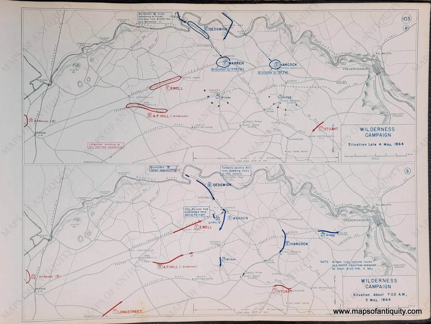 Genuine-Antique-Map-Battle-of-the-Wilderness-Situation-Late-4-May-1864-and-Situation-About-7-00-AM-5-May-1864-1948-Matthew-Forney-Steele-Dept-of-Military-Art-and-Engineering-US-Military-Academy-West-Point-Maps-Of-Antiquity