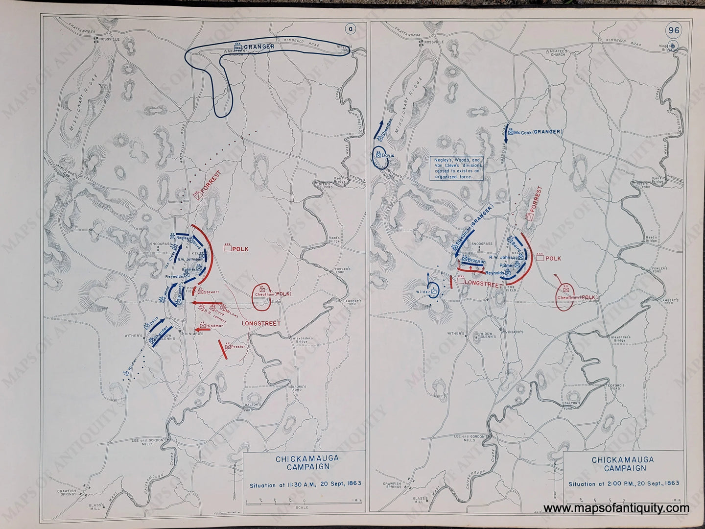 Genuine-Antique-Map-Chickamauga-Campaign-Situation-at-11-30-AM-20-Sept--1863-and-Situation-at-2-00-PM-20-Sept--1863-1948-Matthew-Forney-Steele-Dept-of-Military-Art-and-Engineering-US-Military-Academy-West-Point-Maps-Of-Antiquity