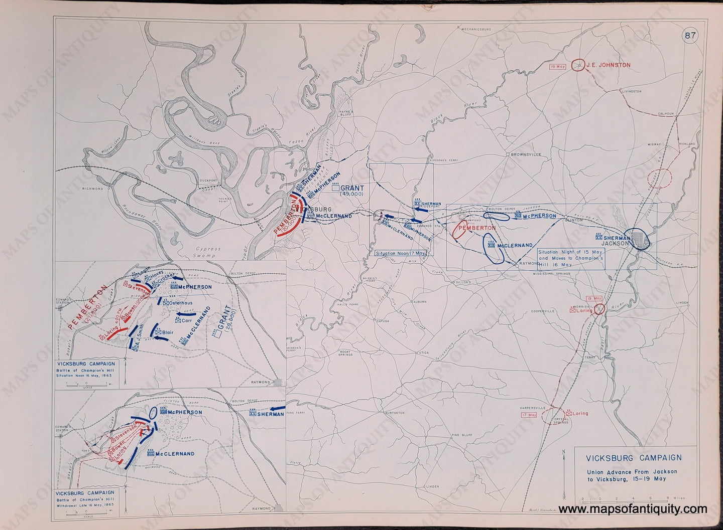 Genuine-Antique-Map-Vicksburg-Campaign-Union-Advance-From-Jackson-to-Vicksburg-15-19-May-1948-Matthew-Forney-Steele-Dept-of-Military-Art-and-Engineering-US-Military-Academy-West-Point-Maps-Of-Antiquity