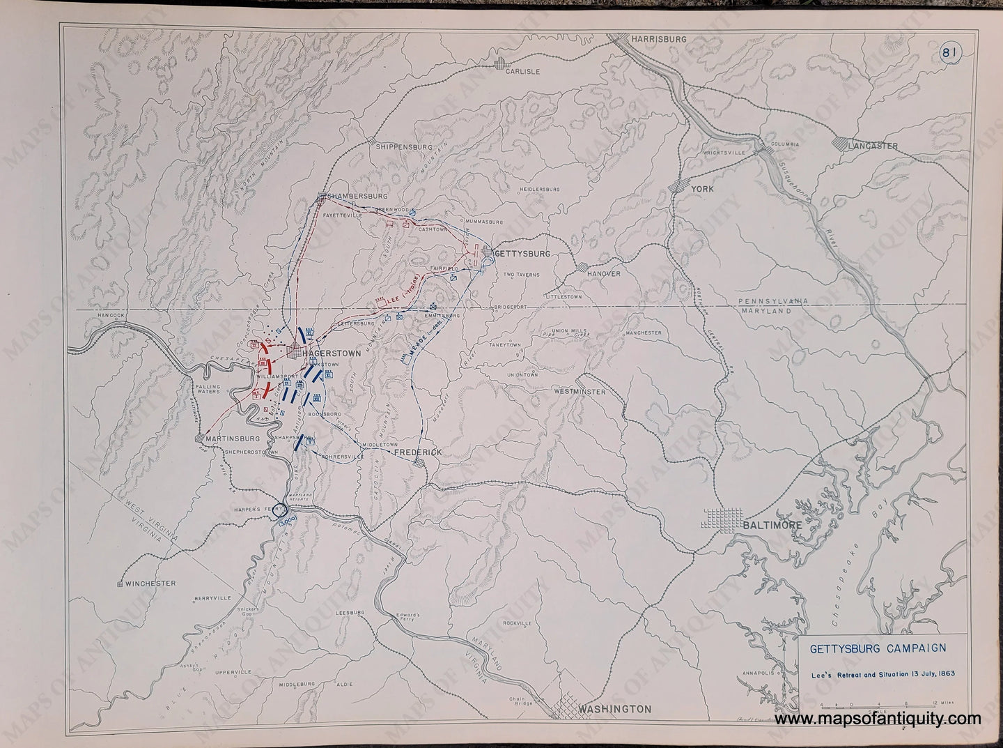 Genuine-Antique-Map-Gettysburg-Campaign-Lee's-Retreat-and-Situation-13-July-1863-1948-Matthew-Forney-Steele-Dept-of-Military-Art-and-Engineering-US-Military-Academy-West-Point-Maps-Of-Antiquity