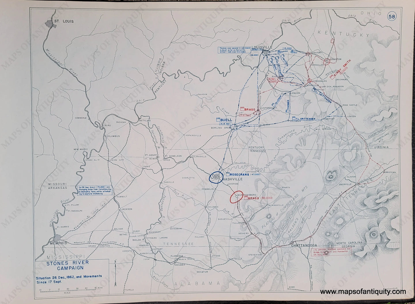 Genuine-Antique-Map-Stones-River-Campaign-Situation-26-Dec--1862-and-Movements-Since-17-Sept--1948-Matthew-Forney-Steele-Dept-of-Military-Art-and-Engineering-US-Military-Academy-West-Point-Maps-Of-Antiquity