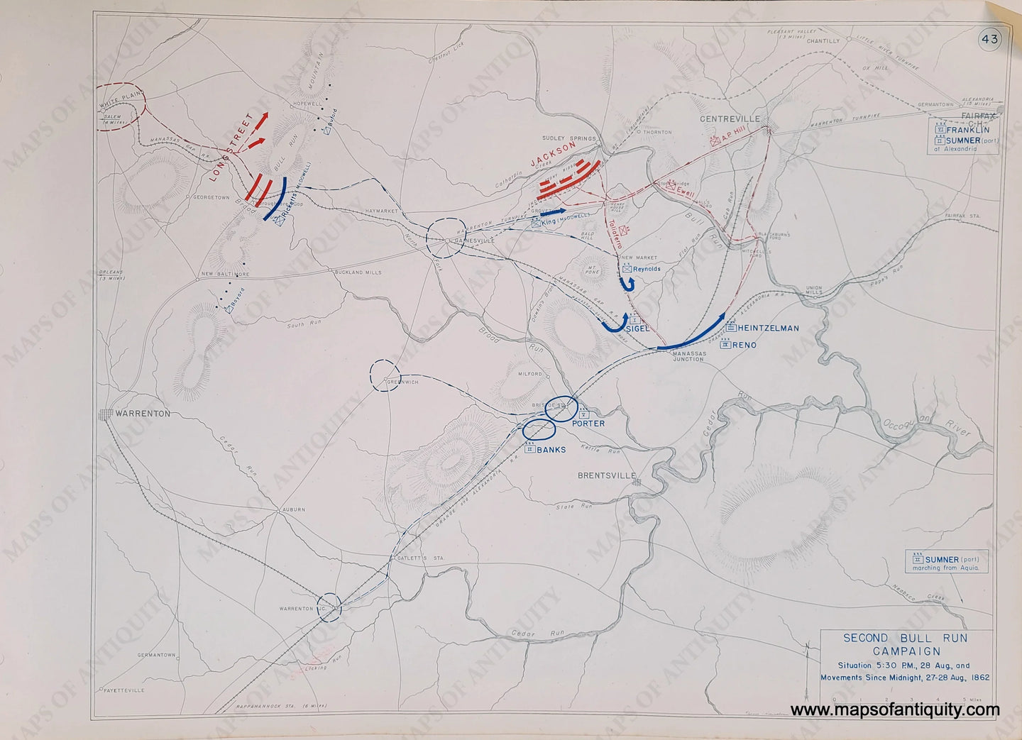 Genuine-Antique-Map-Second-Bull-Run-Campaign-Situation-5-30-PM-28-Aug--and-Movements-Since-Midnight-27-28-Aug--1862-1948-Matthew-Forney-Steele-Dept-of-Military-Art-and-Engineering-US-Military-Academy-West-Point-Maps-Of-Antiquity