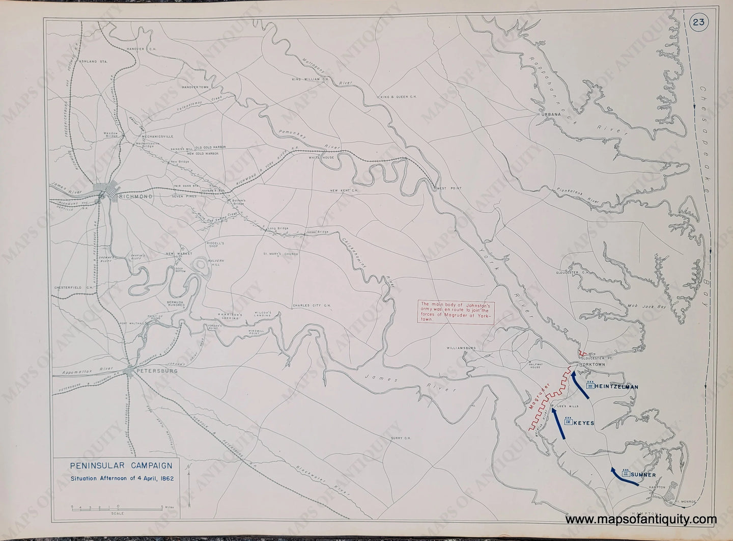 Genuine-Antique-Map-Peninsular-Campaign-Situation-Afternoon-of-4-April-1862-1948-Matthew-Forney-Steele-Dept-of-Military-Art-and-Engineering-US-Military-Academy-West-Point-Maps-Of-Antiquity