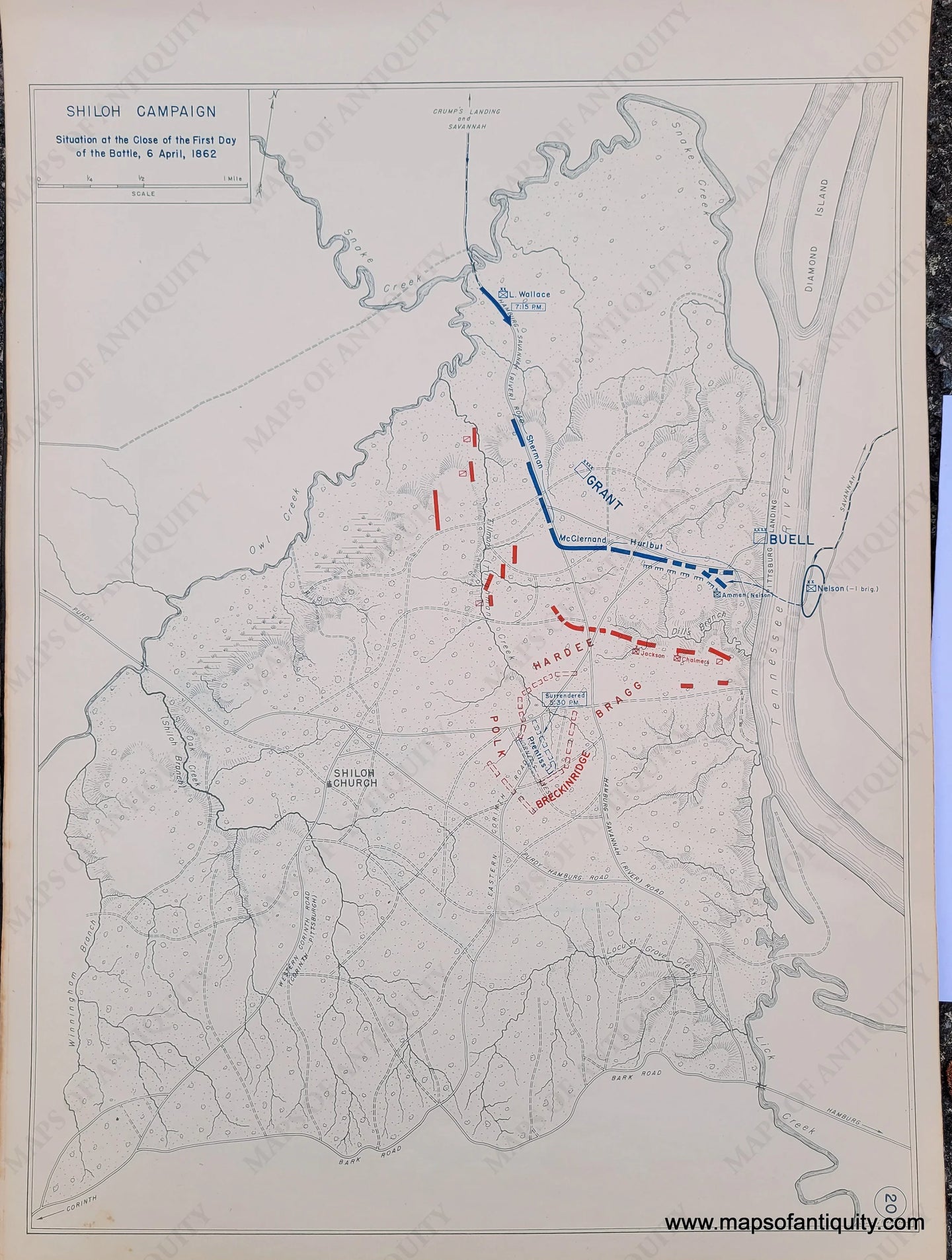 Genuine-Antique-Map-Shiloh-Campaign-Situation-at-the-Close-of-the-First-Day-of-the-Battle-6-April-1862-1948-Matthew-Forney-Steele-Dept-of-Military-Art-and-Engineering-US-Military-Academy-West-Point-Maps-Of-Antiquity