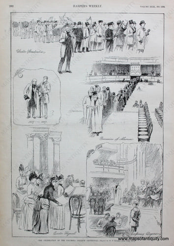 Antique-Black-and-White-Print-The-Celebration-of-the-Columbia-College--Centennial-College-Prints-Columbia-1887-Harper's-Weekly-Maps-Of-Antiquity