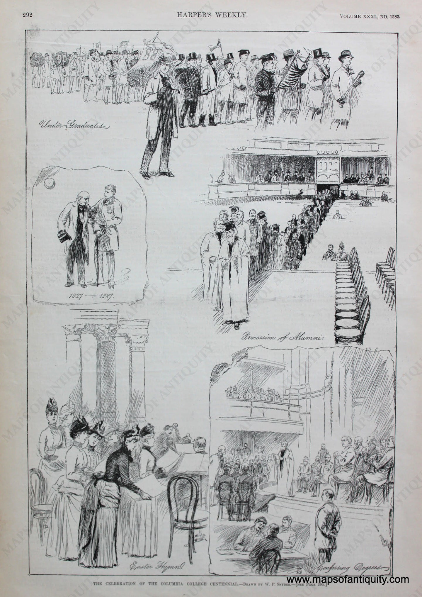 Antique-Black-and-White-Print-The-Celebration-of-the-Columbia-College--Centennial-College-Prints-Columbia-1887-Harper's-Weekly-Maps-Of-Antiquity