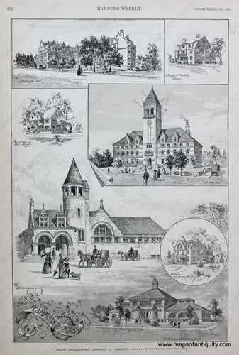 Antique-Black-and-White-Print-Recent-Architectural-Additions-to-Cambridge-College-Prints--1889-Harper's-Weekly-Maps-Of-Antiquity