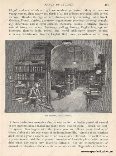 Antique-Black-and-White-Engraving-Vassar-College-Colleges-Vassar-College-1894-Unknown-Maps-Of-Antiquity