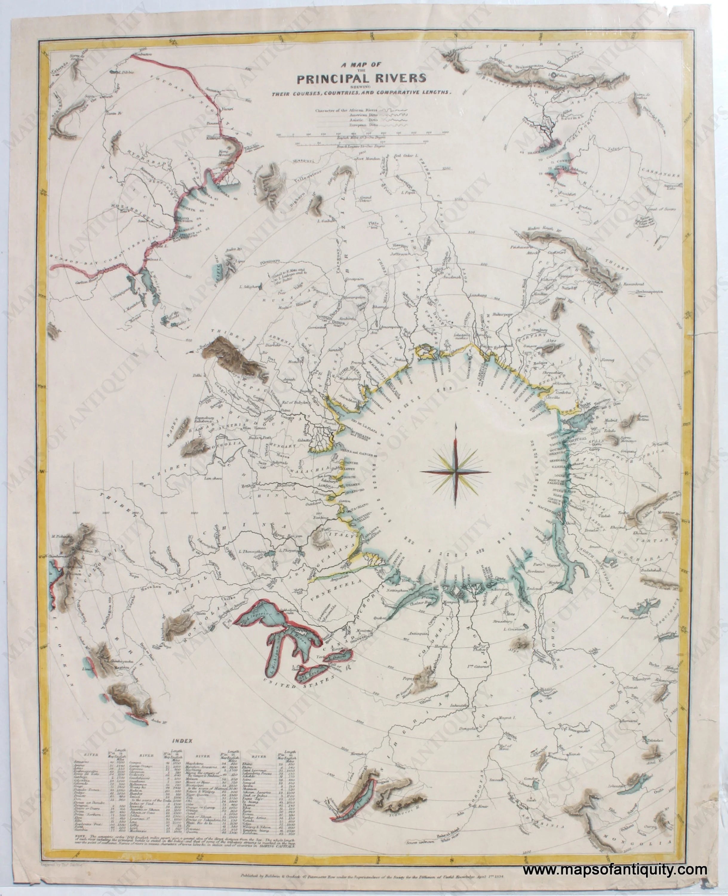 1834 - A Map of the Principal Rivers Shewing their Courses, Countries ...