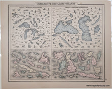 Load image into Gallery viewer, 1876 - Comparative Size of Lakes and Islands in Eastern and Western Hemispheres - Antique Map
