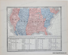 Load image into Gallery viewer, Map of the United States showing time zones in blue and red. Antique-Printed-Color-Illustration-Diagram-of-The-Principal-High-Buildings-of-The-Old-World--Comparative-Maps--1883-Cram-Maps-Of-Antiquity
