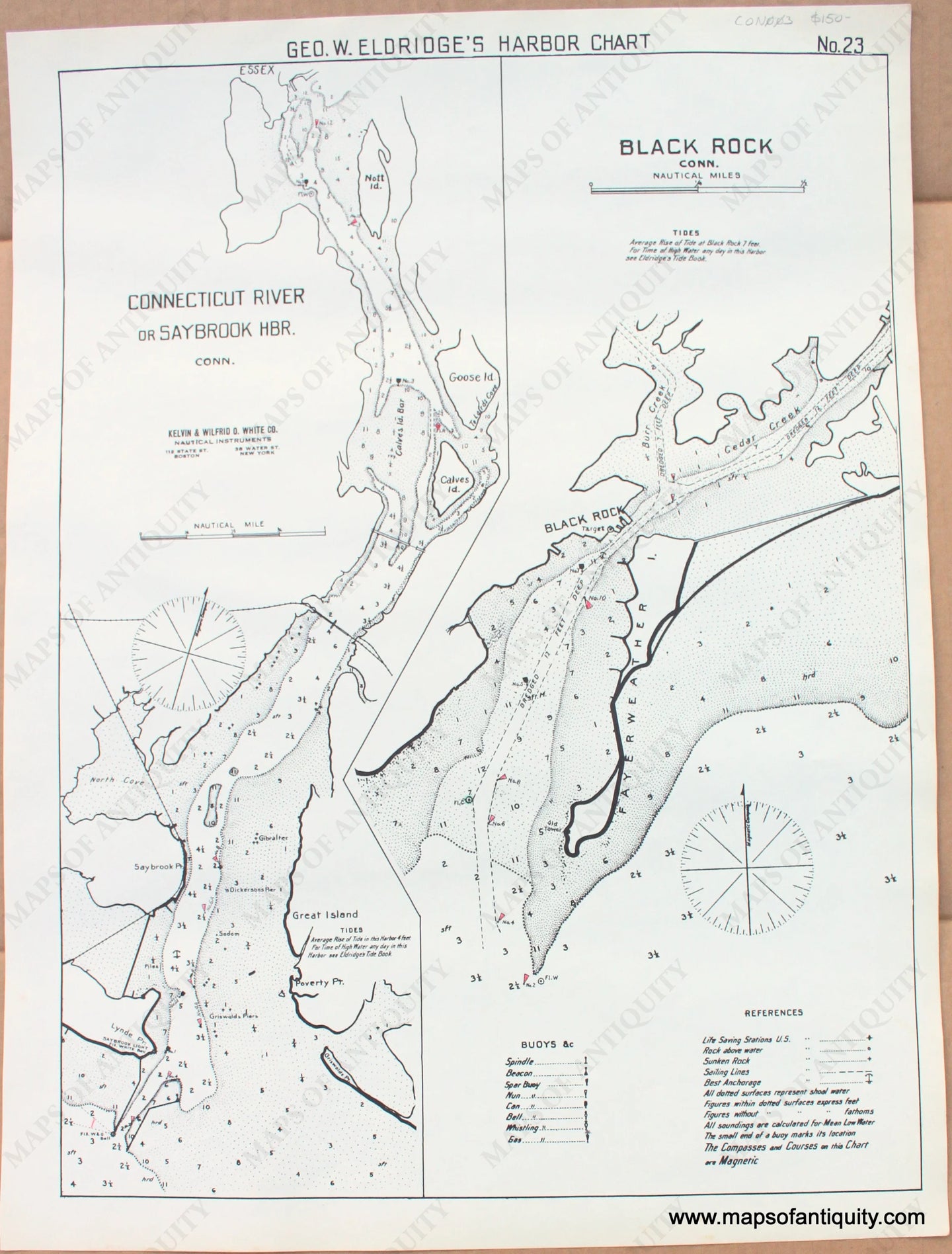 1910 - Connecticut River or Saybrook Harbor, Conn. Black Rock Conn. - Antique Chart