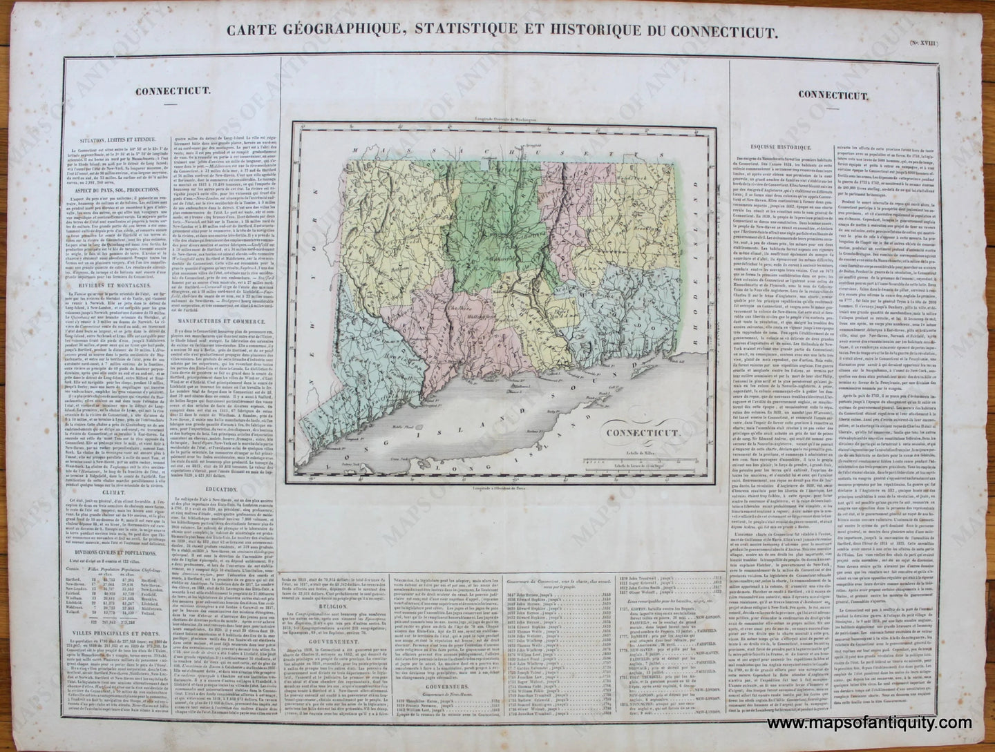 Antique-Hand-Colored-Map-Carte-Geographique-Statistique-et-Historique-du-Connecticut.-United-States-Northeast-1825-Buchon-Maps-Of-Antiquity