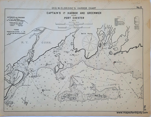 1929 - Captain’s Island Harbor And Greenwich Conn. And Port Chester New York Antique Chart