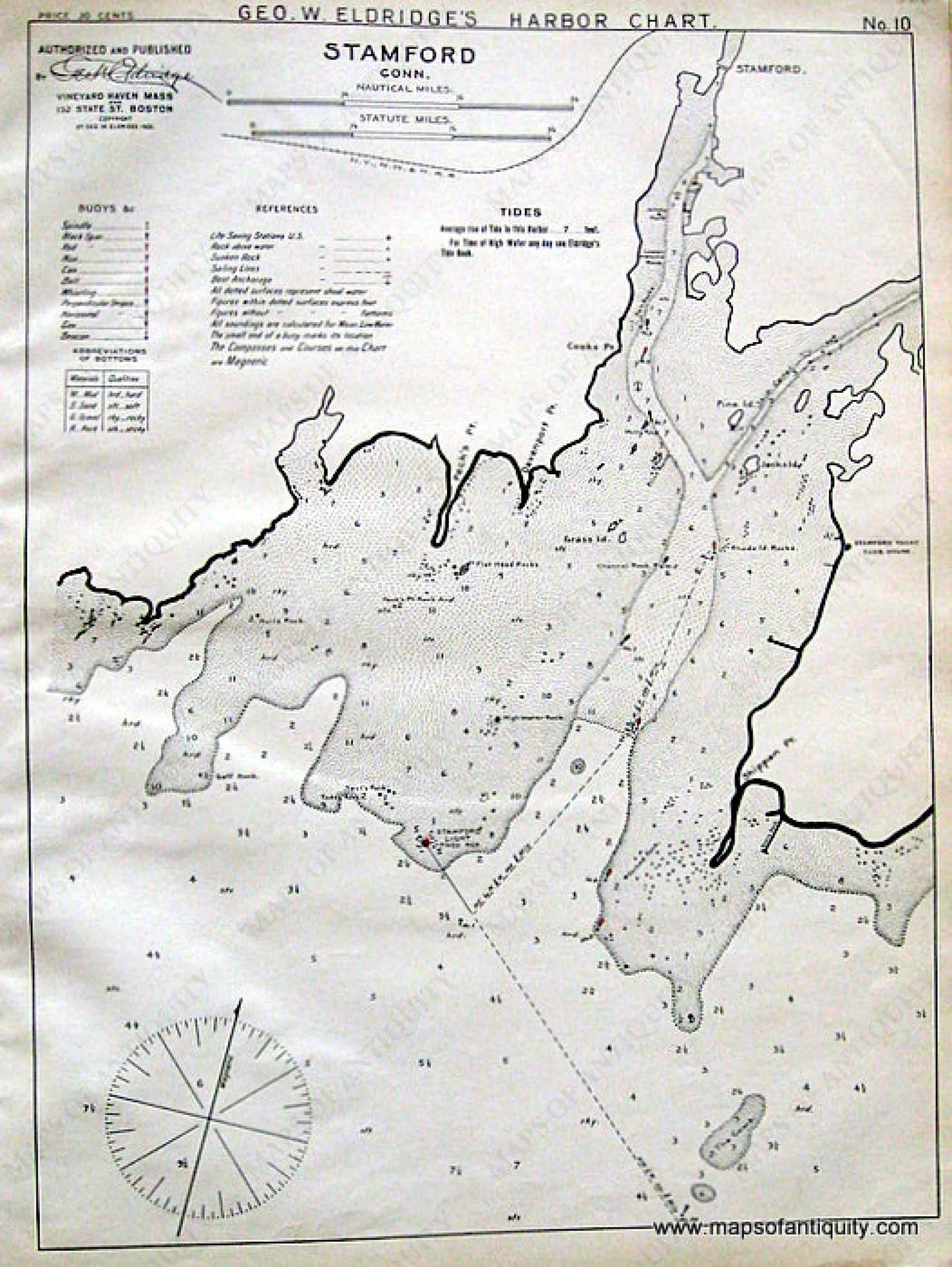 Black-and-White-Antique--Nautical-Chart-Stamford-Conn.-United-States-Northeast-1901-Eldridge-Maps-Of-Antiquity