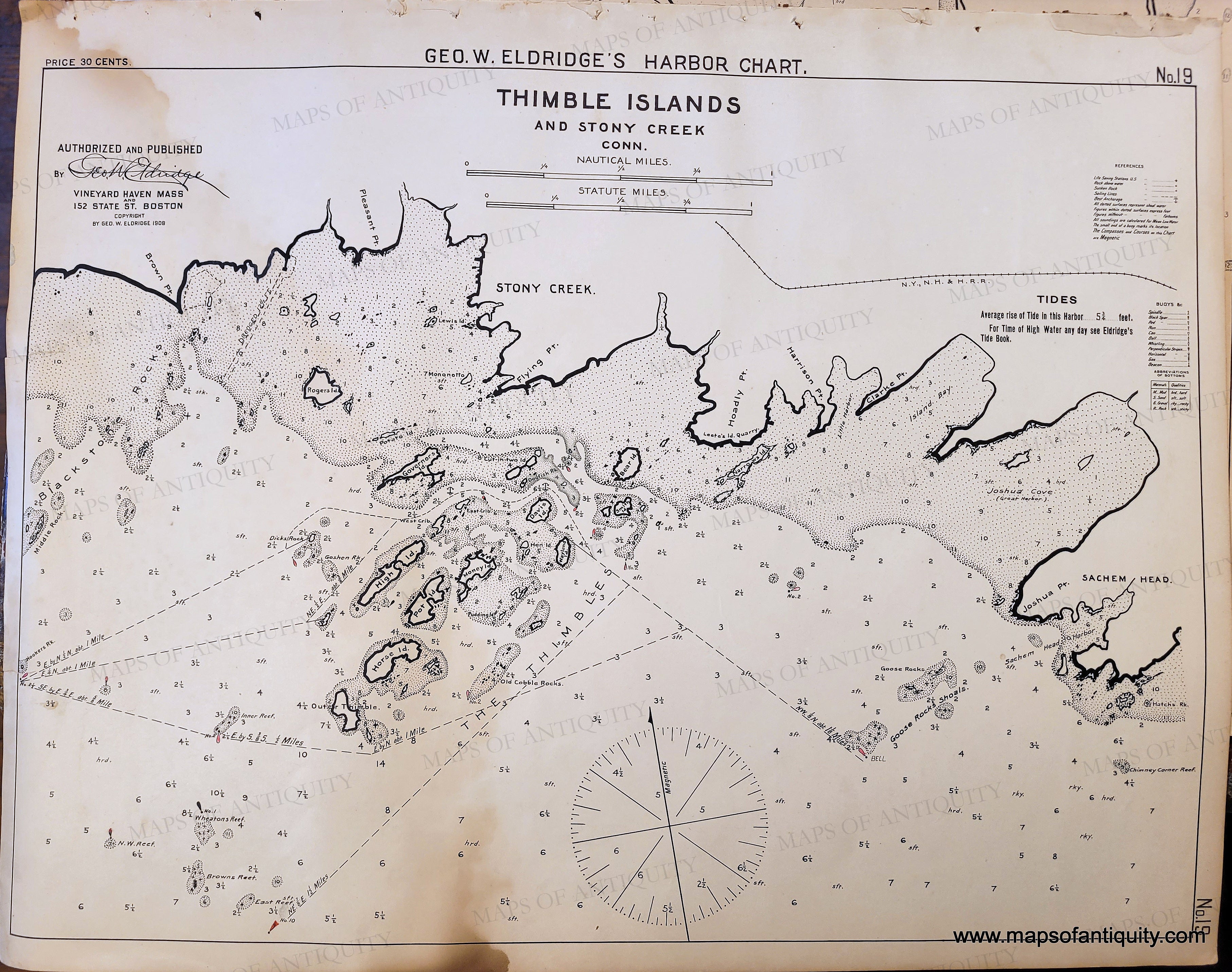 1929 Thimble Islands and Stony Creek Conn. Antique Chart Maps of