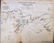 Antique map chart sailing 1909 - Thimble Islands and Stony Creek Connecticut yachting boating navigation long island sound. Black and white with some brown stains