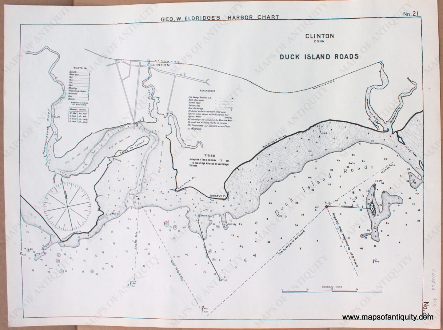 1910 - Clinton Conn. Duck Island Roads - Antique Chart