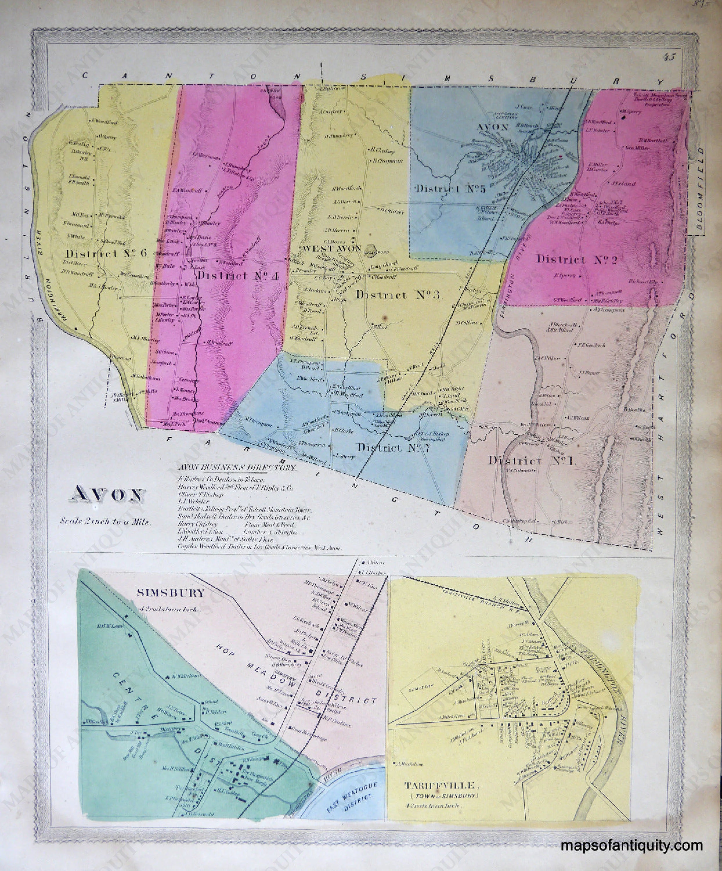 1869 - Plans of the town of Avon, with villages of Simsbury and Tariff ...
