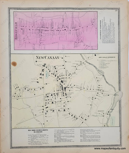 Antique-Map-New-Canaan-Ridgefield-Connecticut-CT-1867-Beers-1860s-1800s-19th-century-Maps-of-Antiquity