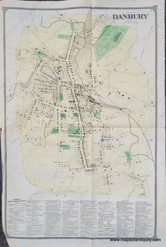 Antique-Hand-Colored-Map-Plan-of-Danbury-(CT)-********-United-States-Northeast-1867-Beers-Maps-Of-Antiquity