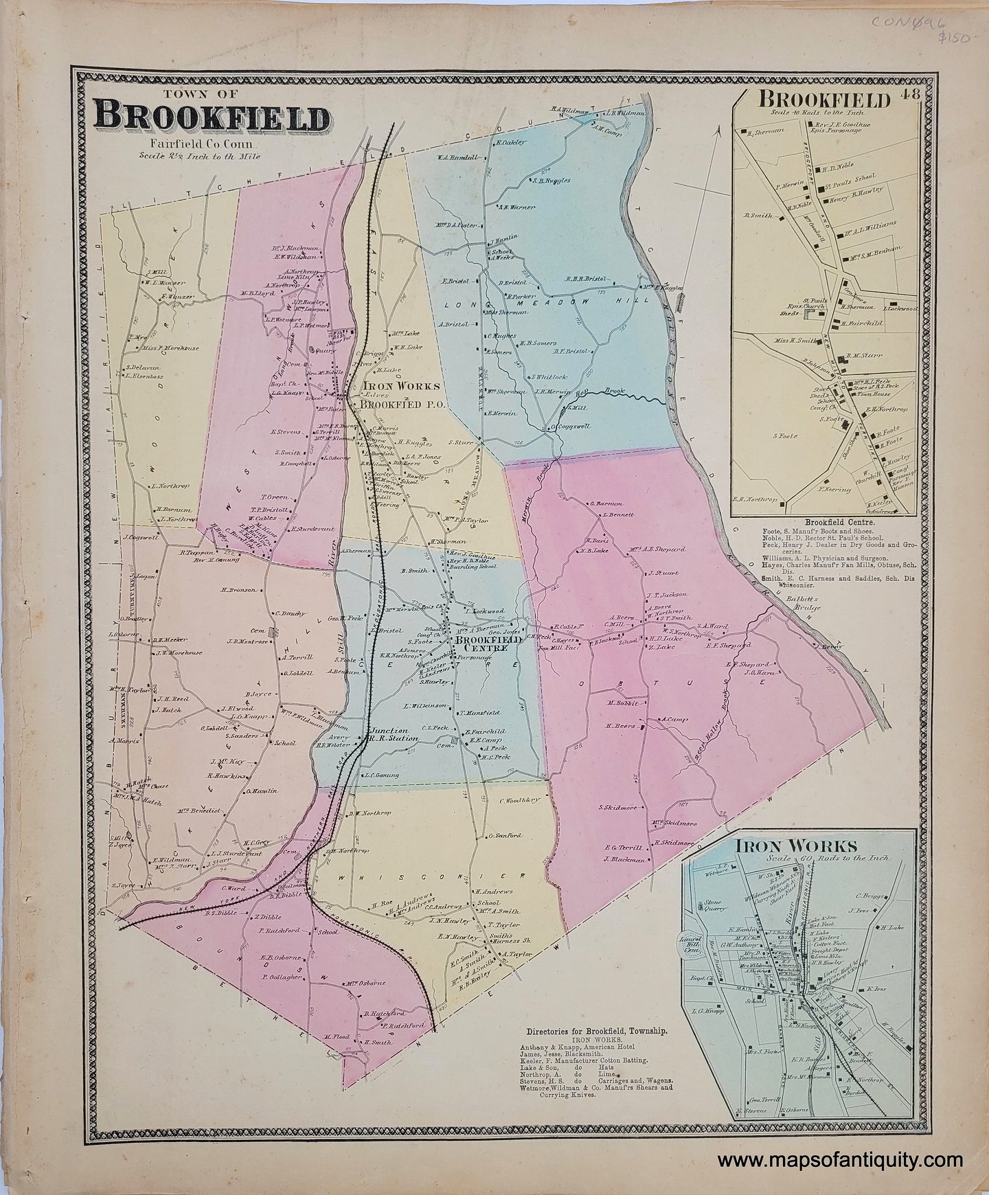 1867 - Town of Brookfield / Brookfield / Iron Works (CT) - Antique Map