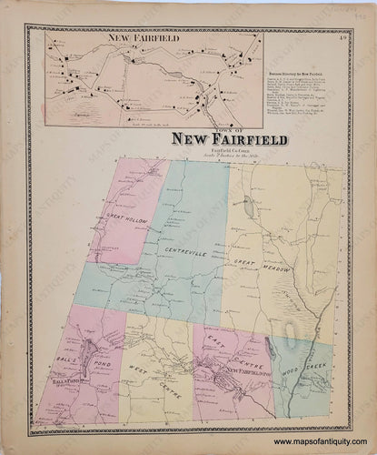 Antique-Hand-Colored-Map-Town-of-New-Fairfield-(CT)-COnnecticut-United-States-Northeast-1867-Beers-Maps-Of-Antiquity