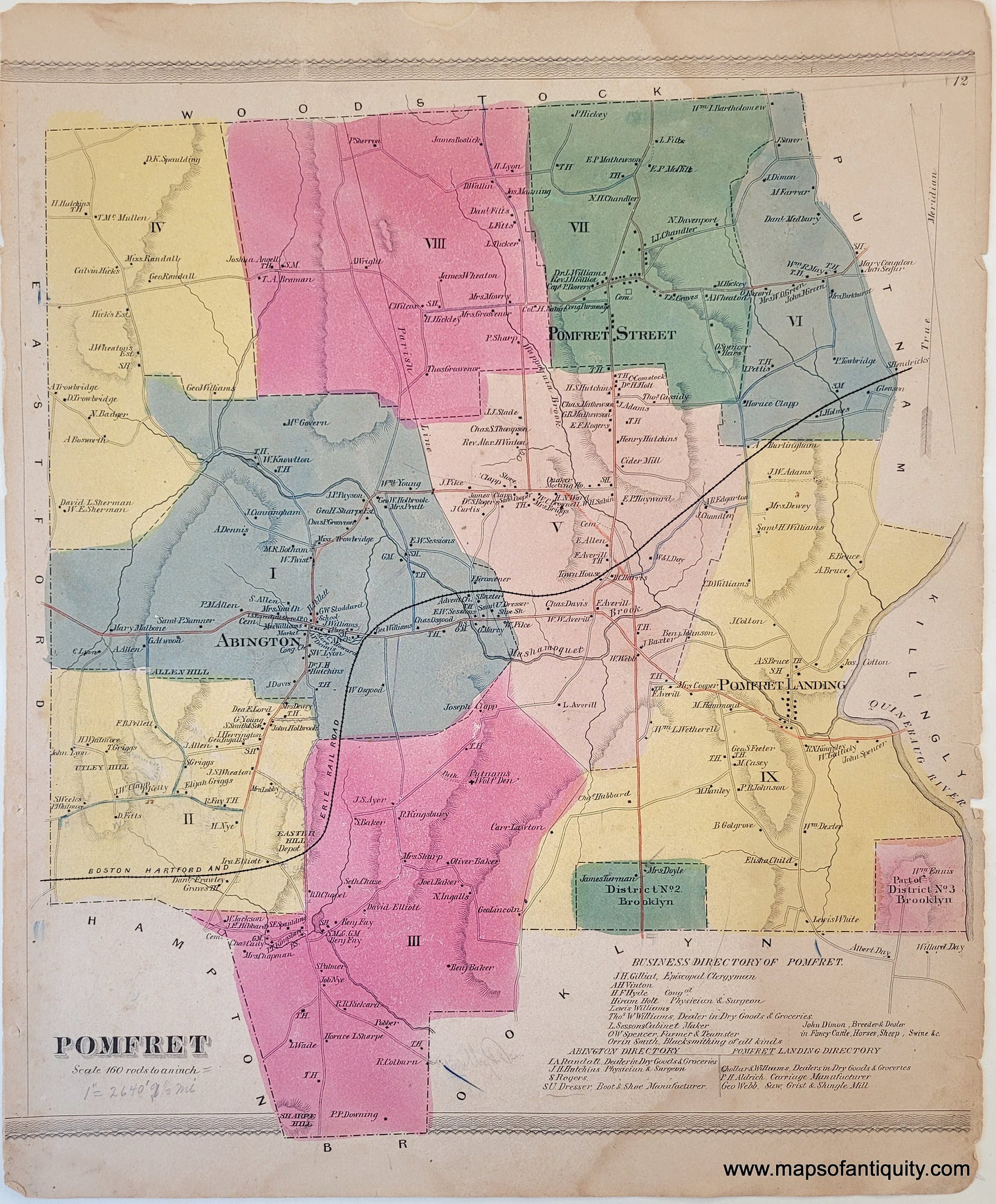 1869 - Pomfret (CT) - Antique Map