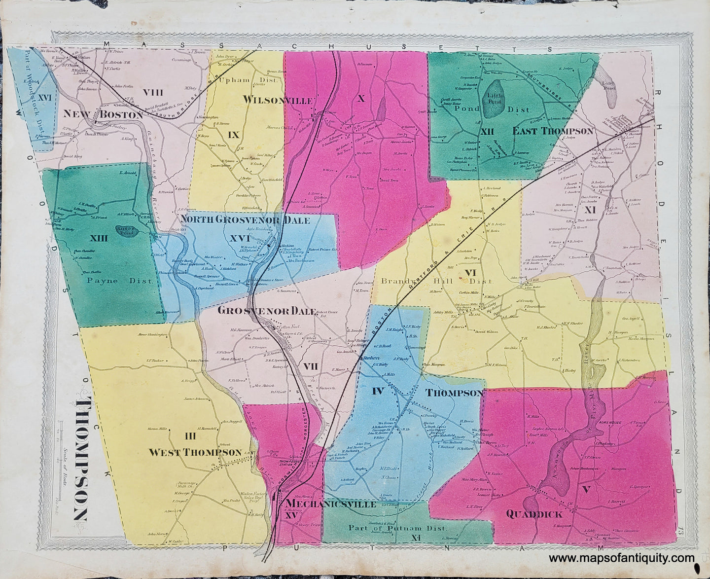 Antique-Hand-Colored-Map-Thompson-(CT)-United-States-Northeast-1869-Gray/Keeney-Maps-Of-Antiquity