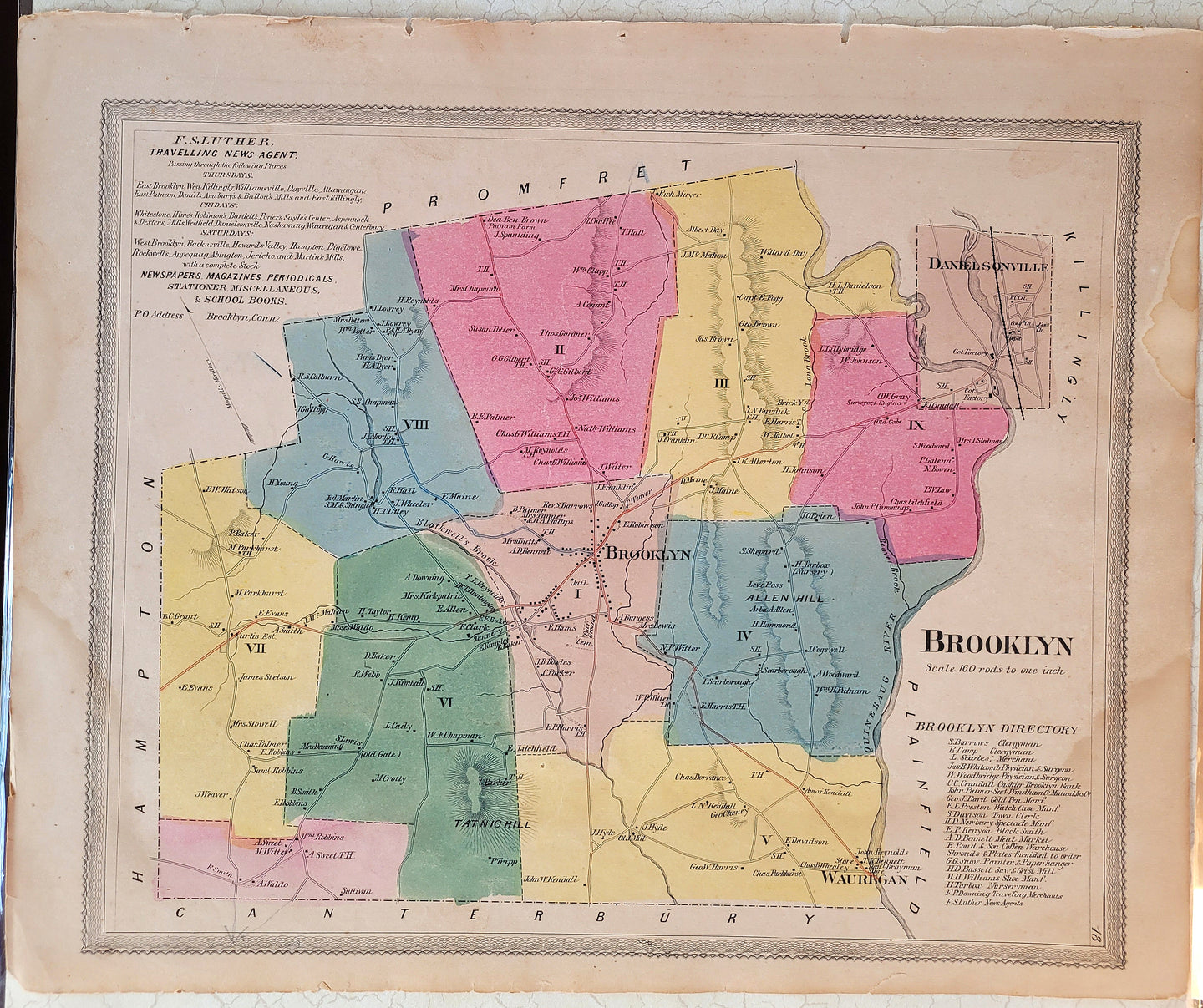 Antique-Hand-Colored-Map-Brooklyn-(CT)-United-States-Northeast-1869-GrayKeeney-Maps-Of-Antiquity