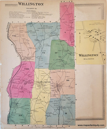 Antique-Hand-Colored-Map-Willington-(CT)-United-States-Northeast-1869-Gray/Keeney-Maps-Of-Antiquity