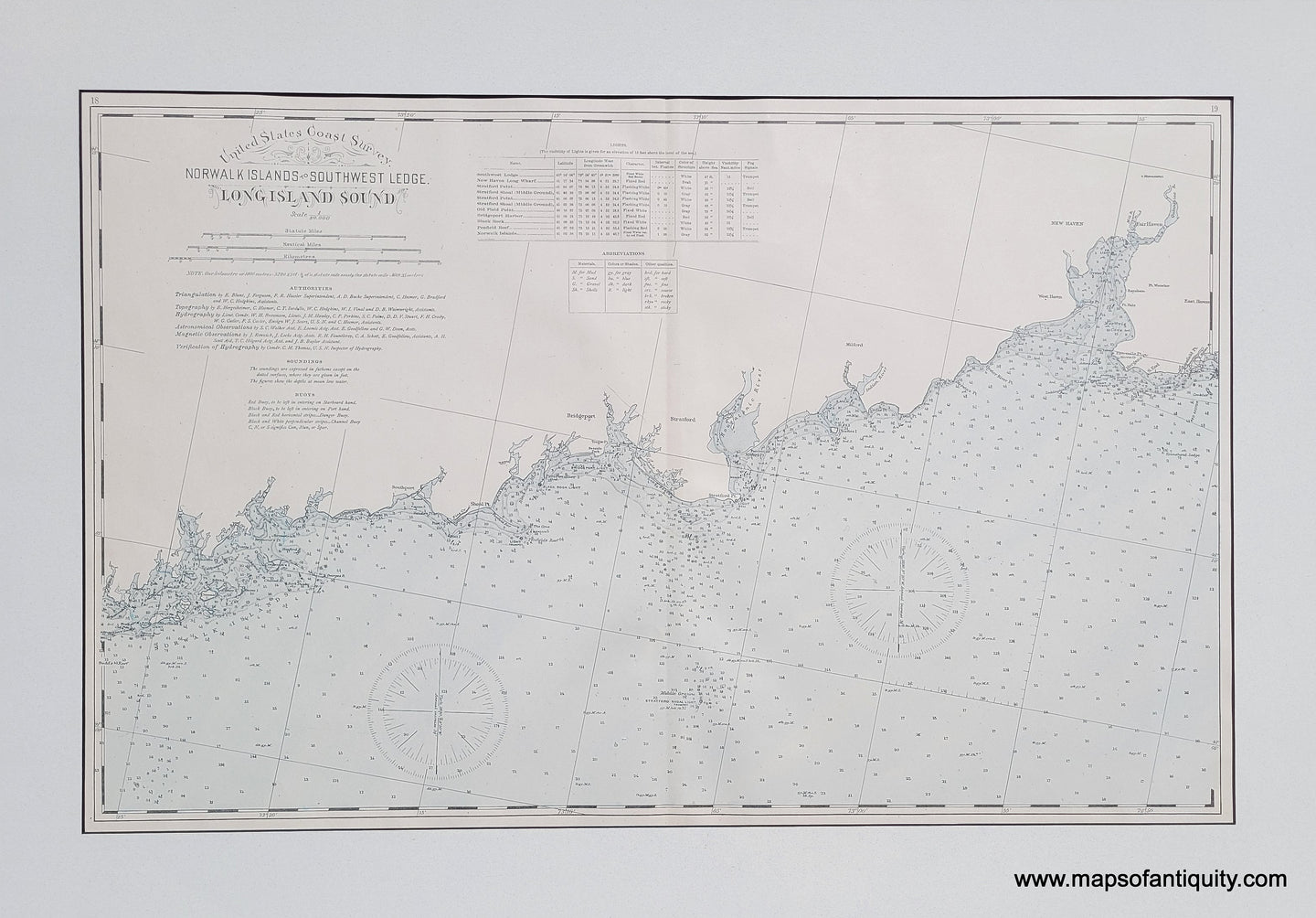 1893 - United States Coast Survey Norwalk Islands to Southwest Ledge. Long Island Sound - Antique Chart