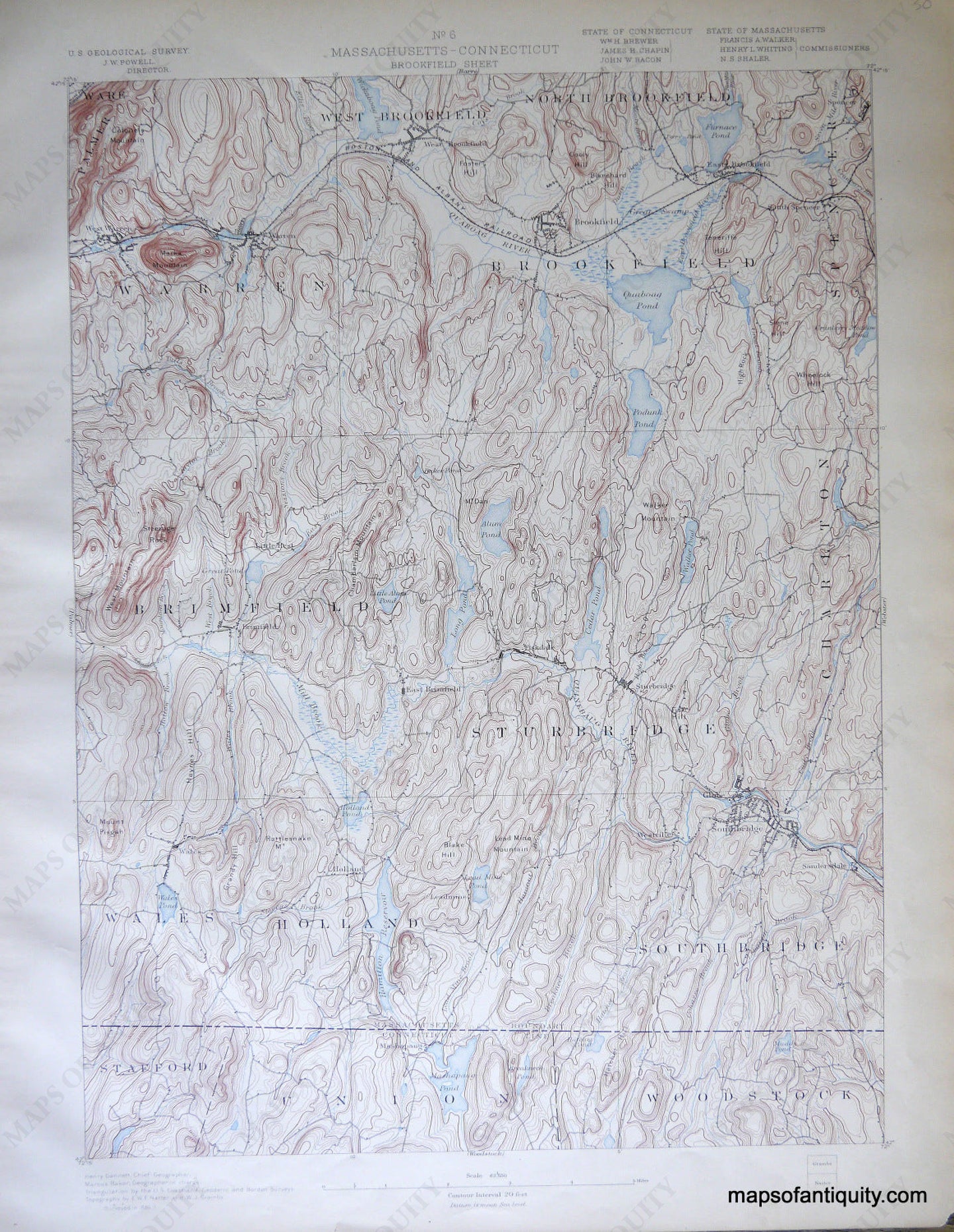 Connecticut-CT-Brookfield-Massachusetts-sheet-antique-topographical-map-1890-1800s-19th-century