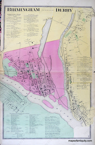 Antique-Hand-Colored-Map-Birmingham-and-Derby-(CT)-United-States-Connecticut-1868-Beers-Maps-Of-Antiquity