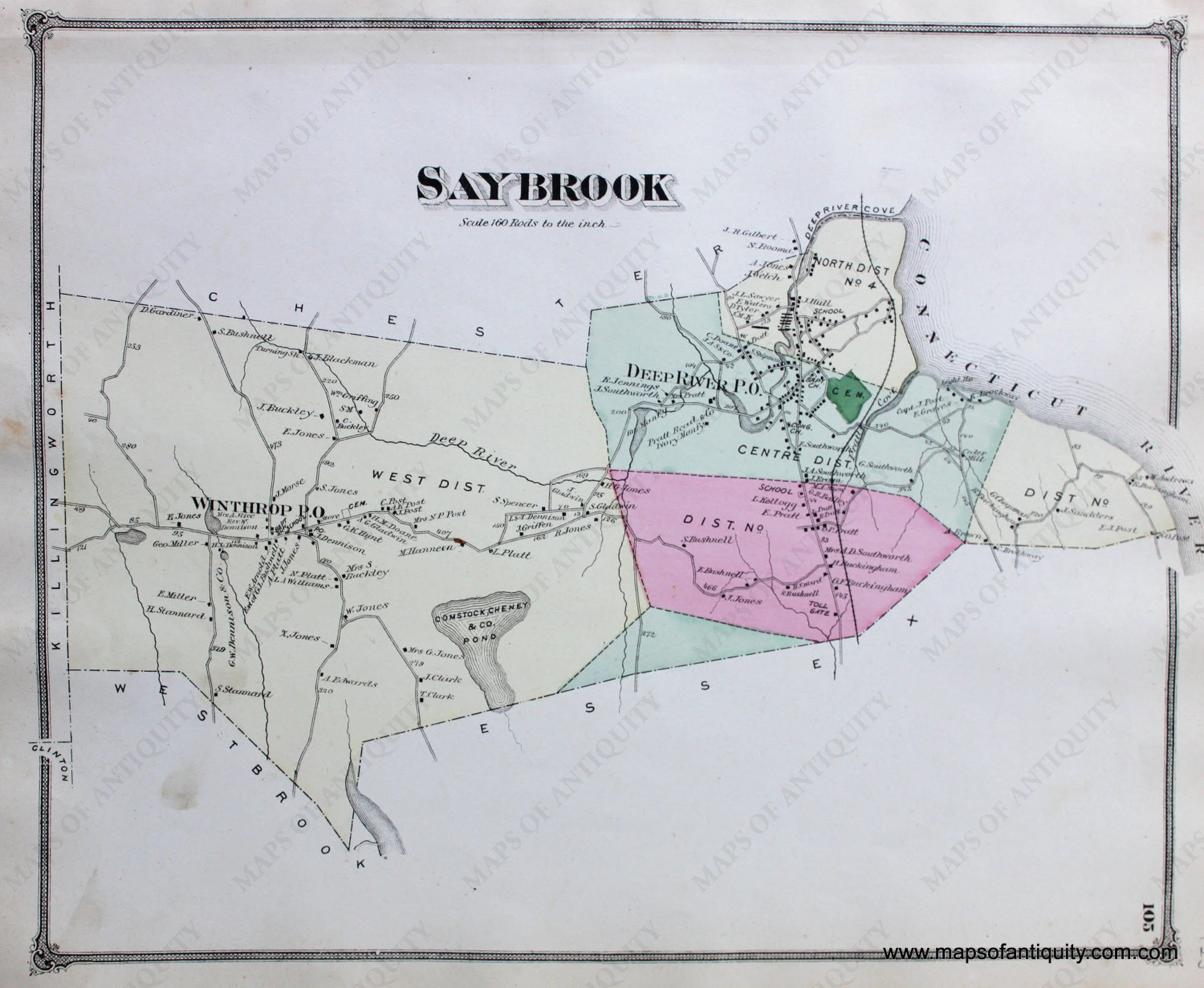 1874 - Saybrook, CT - Antique Map – Maps of Antiquity