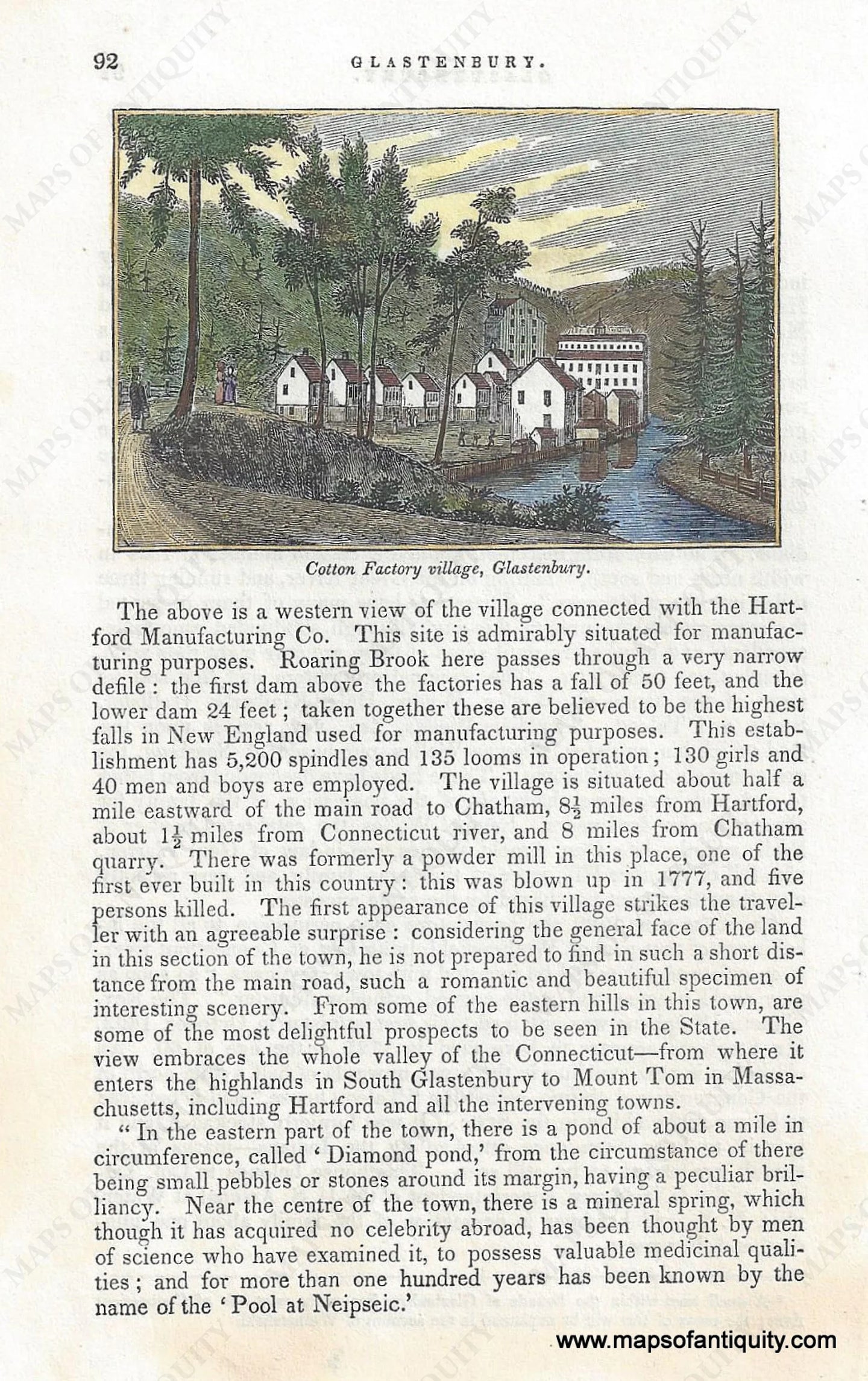 CON411-Antique-Print-Cotton-Factory-Village-Glastenbury-Glastonbury-Conn-CT-Connescticut-1840-Barber