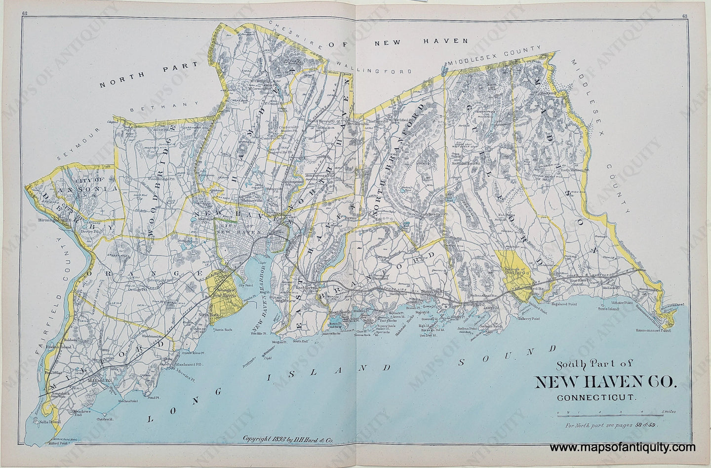 Antique-Hand-Colored-Map-South-Part-of-New-Haven-Co.-Connecticut-Connecticut--1893-D.H.-Hurd-Maps-Of-Antiquity