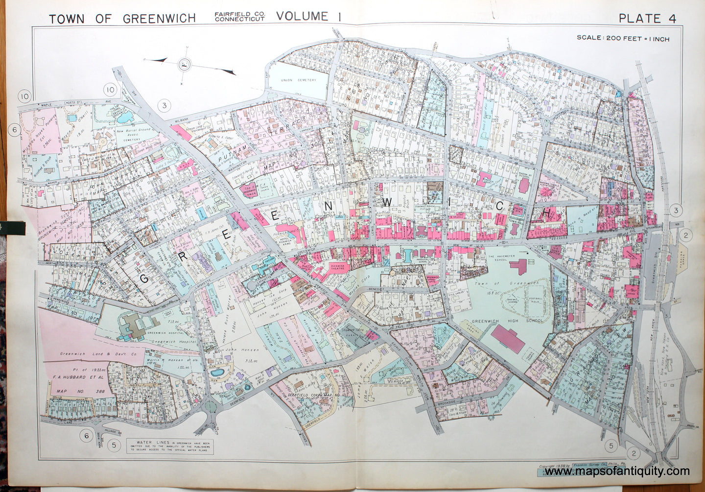 Genuine-Antique-Map-Part-of-Town-of-Greenwich-Fairfield-County-Connecticut-Plate-4-1938-Franklin-Survey-Company-Maps-Of-Antiquity